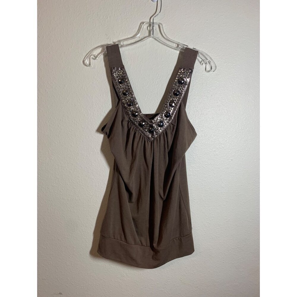 Vintage Mon Ami Beaded Party Top Women's Size Large Taupe Y2K 90s